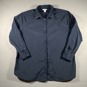 Athleta Womens Oversized Poplin Stretch Shirt Blouse Navy Blue Large